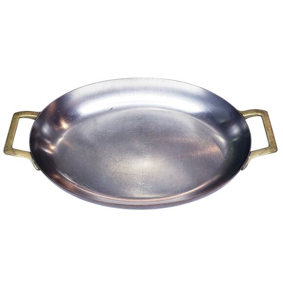 Paul Revere 1801 Copper Botton ~12X8 Oval Fish Pan Double Brass Handles Signed